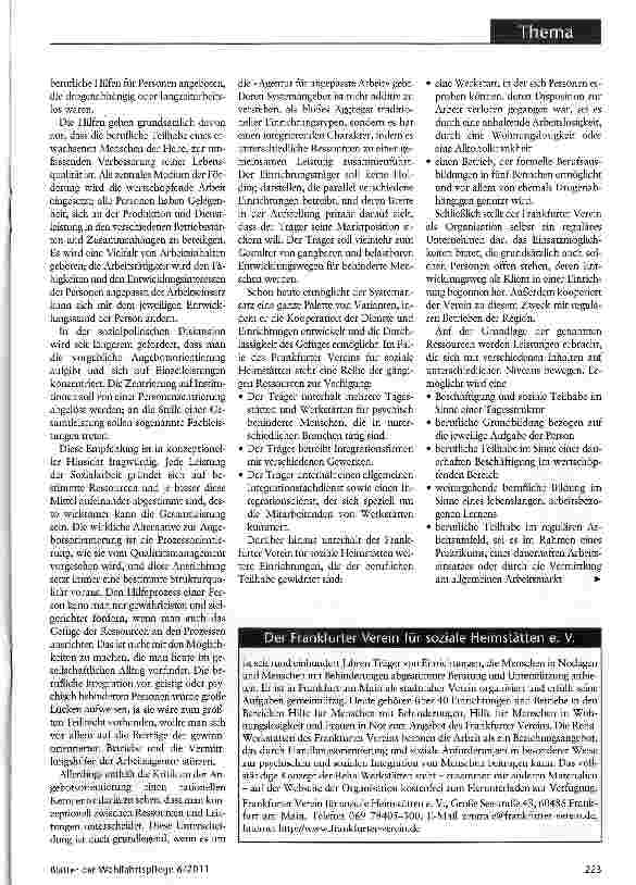 Vorschauseite 2: Agentur für angepasste Arbeit Werkstatt-Träger als Systemanbieter der beruflichen Teilhabe