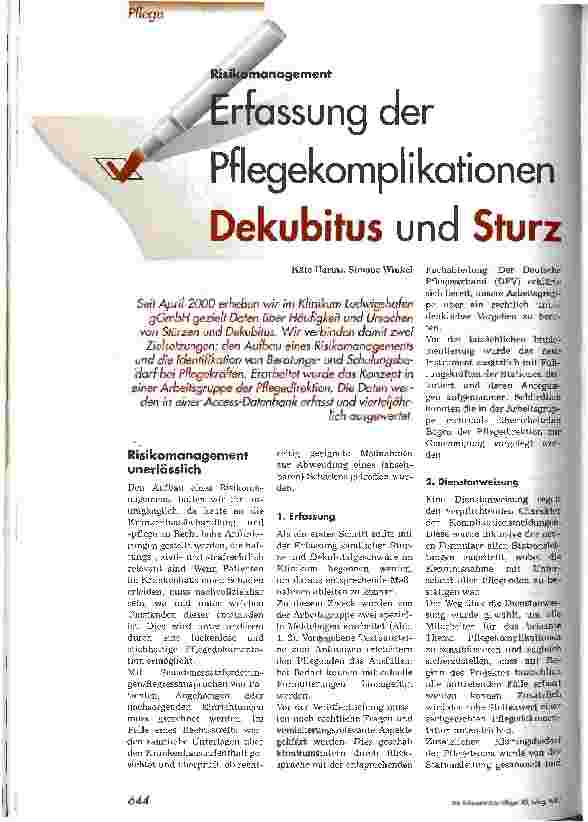 Vorschauseite 1: Erfassung der Pflegekomplikationen Dekubitus und Sturz
