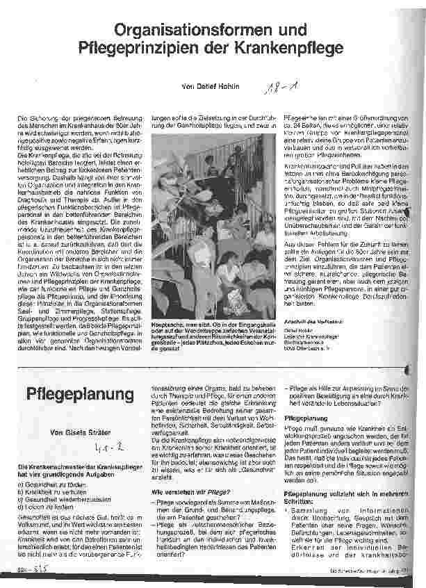 Vorschauseite 1: Organisationformen und Pflegeprinzipien der Krankenpflege