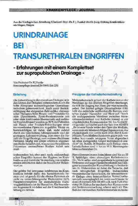 Vorschauseite 1: Urindrainage bei transurethralen Eingriffen Erfahrungen mit einem Komplettset zur suprapubischen Drainage