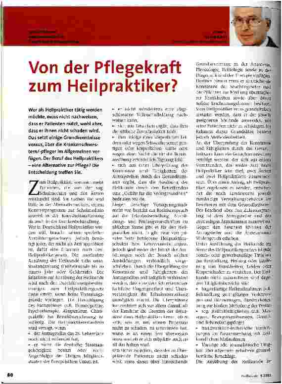 Vorschauseite 1: Von der Pflegekraft zum Heilpraktiker?