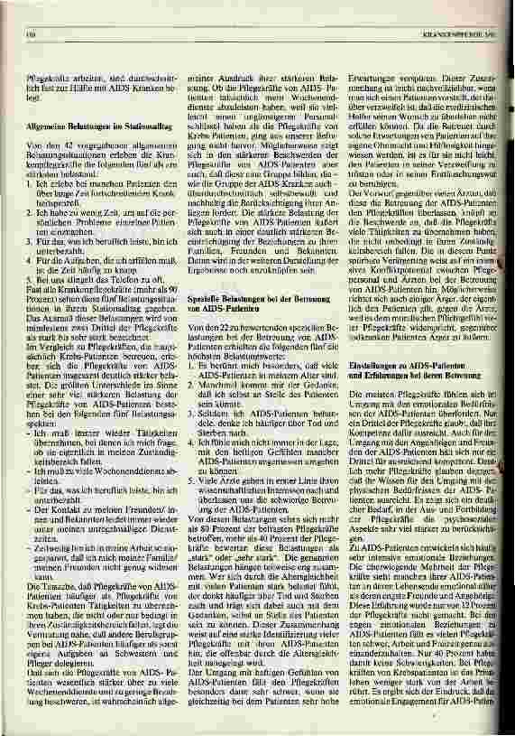 Vorschauseite 2: Belastungen bei der Betreuung von AIDS-Kranken Bericht über eine Befragung von Krankenschwestern und -pfleger