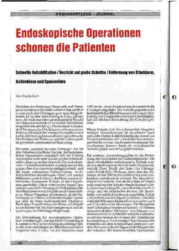 Vorschauseite 1: Endoskopische Operationen schonen die Patienten Schnelle Rehabilitation / Verzicht auf große Schnitte