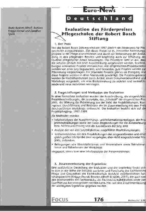 Vorschauseite 1: Evaluation des Förderpreises Pflegeschulen der Robert Bosch Stiftung