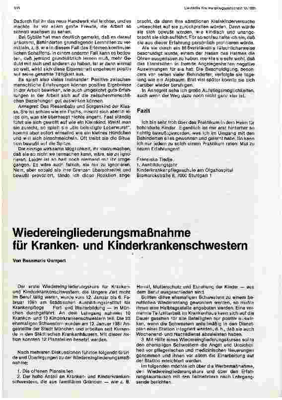 Vorschauseite 1: Wiedereingliederungsmaßnahmen für Kranken und Kinderkrankenschwester