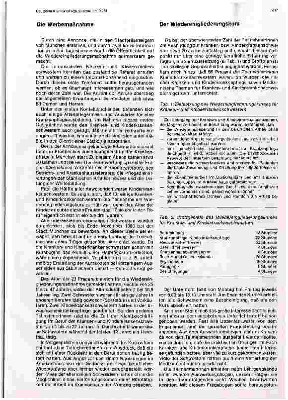 Vorschauseite 2: Wiedereingliederungsmaßnahmen für Kranken und Kinderkrankenschwester