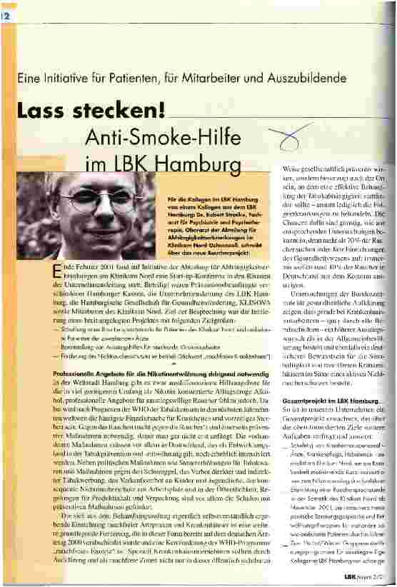 Vorschauseite 1: Lass stecken! Anti-Smoke-Hilfe im LBK Hamburg Eine Initiative für Patienten, für Mitarbeiter und Auszubildende