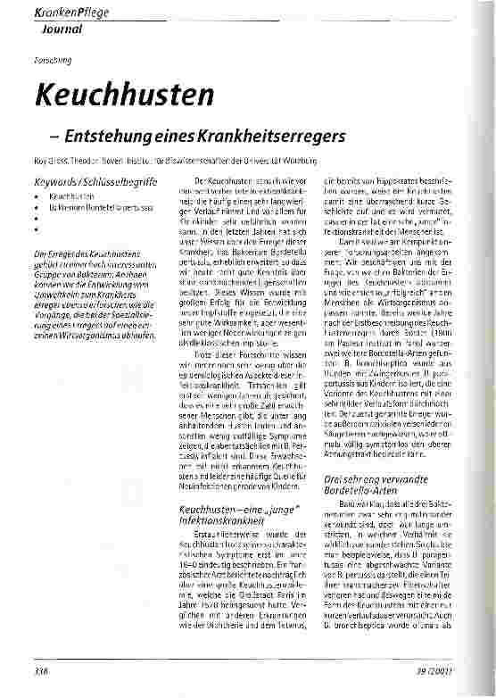 Vorschauseite 1: Keuchhusten - Entstehung eines Krankheitserregers