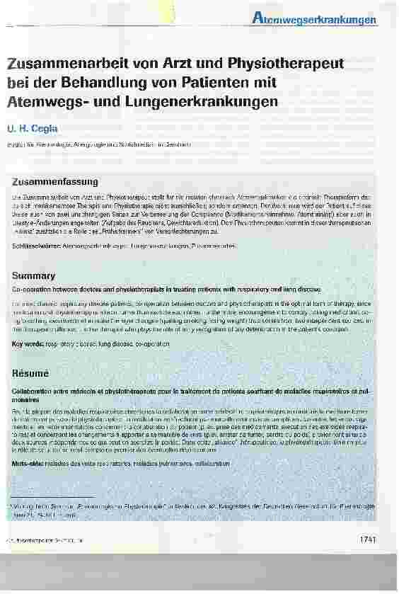 Vorschauseite 1: Zusammenarbeit von Arzt und Physiotherapeut bei der Behandlung von Patienten mit Atemwegsund Lungenerkrankungen