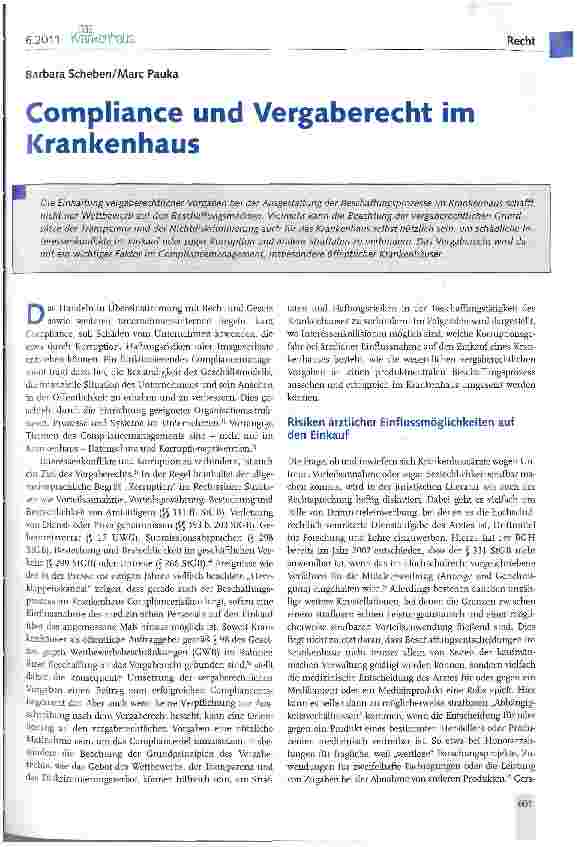 Vorschauseite 1: Compliance und Vergaberecht im Krankenhaus