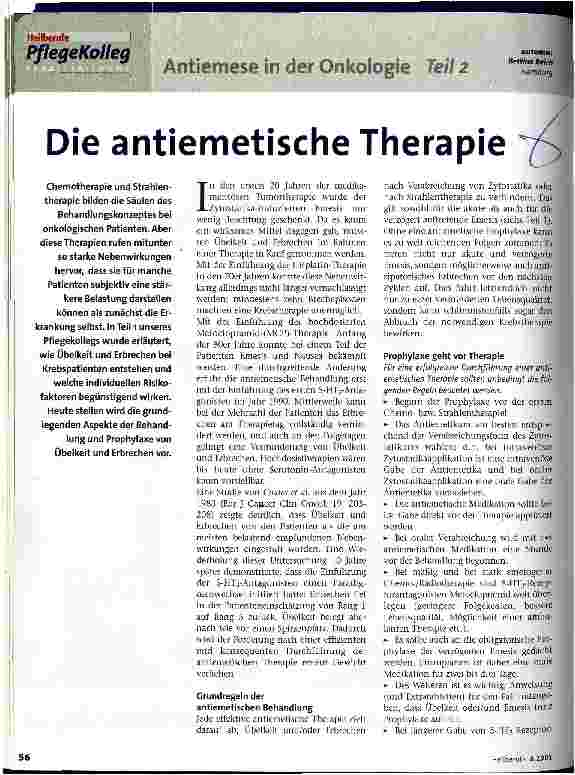 Vorschauseite 1: Die antiemetische Therapie Antiemese in der Onkologie Teil 2