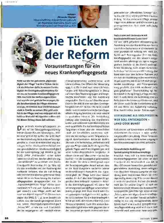 Vorschauseite 1: Die Tücken der Reform Voraussetzungen für ein neues Krankenpflegegesetz