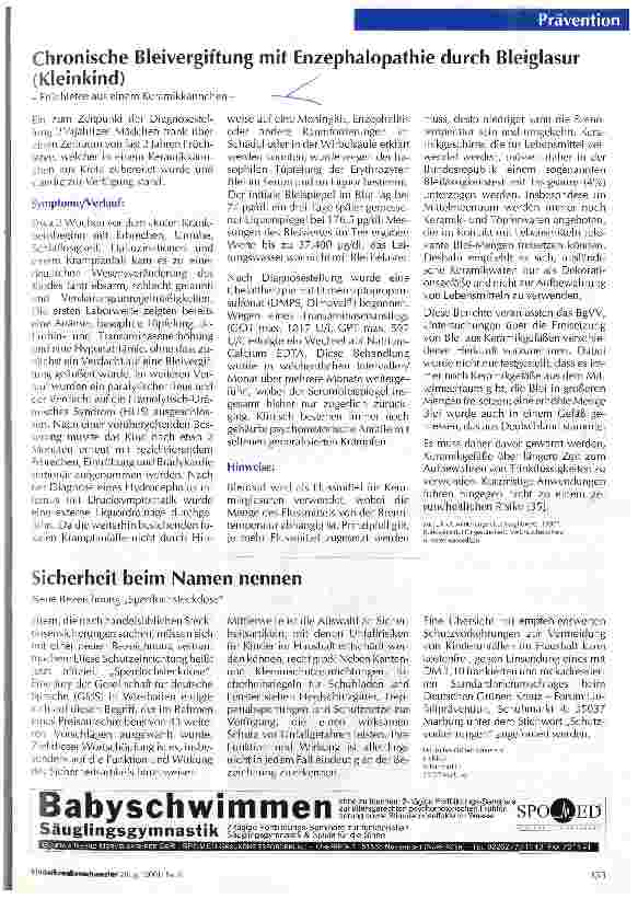 Vorschauseite 1: Chronische Bleivergiftung mit Enzephalopathie durch Bleiglasur (Kleinkind) - Früchtetee aus einem Keramikkännchen -
