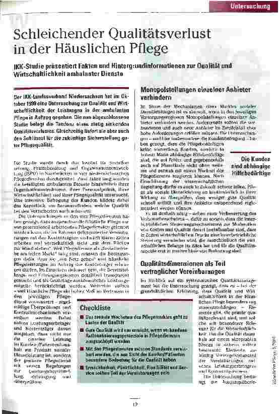 Vorschauseite 1: Schleichender Qualitätsverlust in der Häuslichen Pflege
