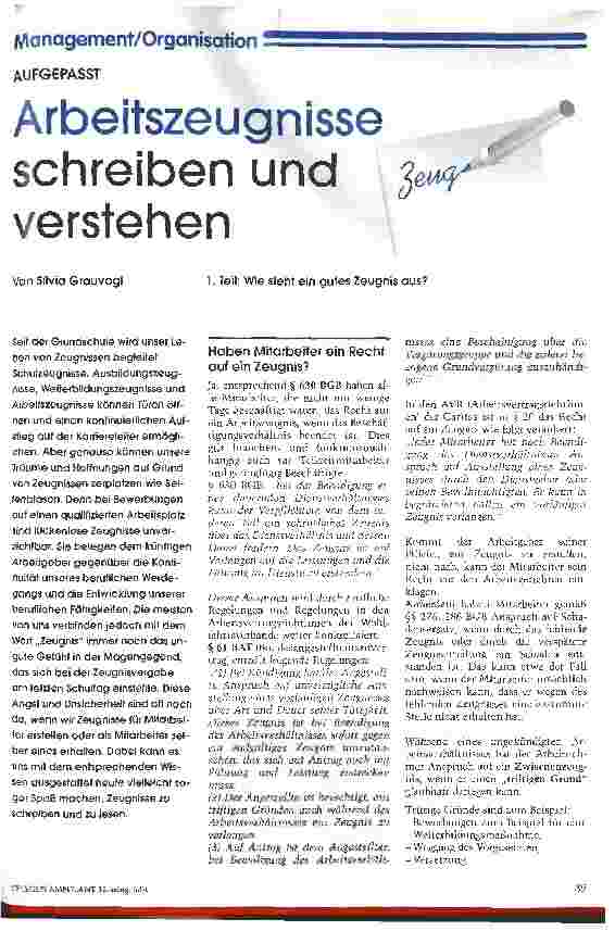 Vorschauseite 1: Arbeitszeugnisse schreiben und verstehen 1. Teil: Wie sieht ein gutes Zeugnis aus?
