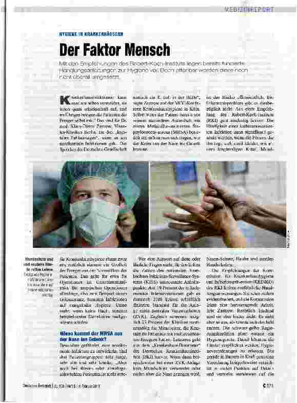 Vorschauseite 1: HYGIENE IN KRANKENHÄUSERN Der Faktor Mensch