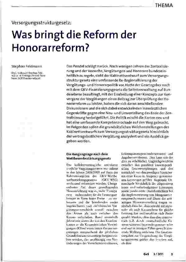 Vorschauseite 1: Was bringt die Reform der Honorarreform?