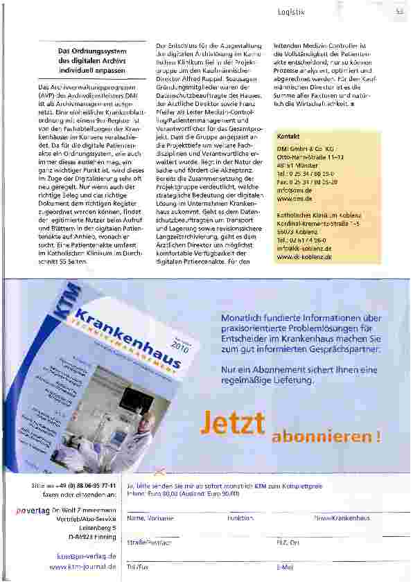Vorschauseite 3: Das Katholische Klinikum Koblenz/Montabaur auf dem Weg zur digitalen PatientenakteAkten hin - Daten her