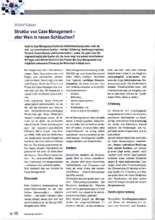 Vorschauseite 1: Struktur von Case Management -alter Wein in neuen Schläuchen?