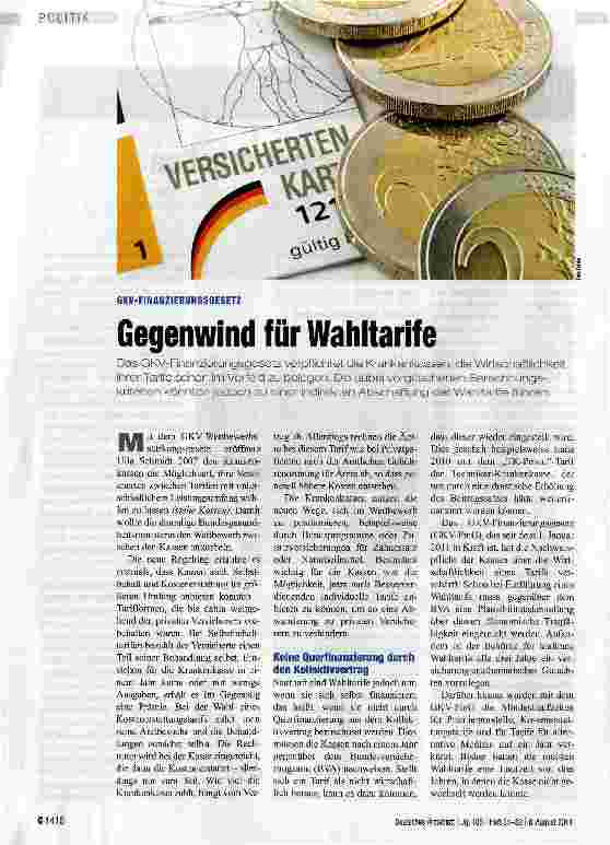 Vorschauseite 1: Gegenwind für Wahltarife