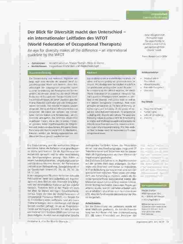 Vorschauseite 1: Der Blick für Diversität macht den Unterschied ein internationaler Leitfaden des WFOT(World Federation of Occupational Therapists)