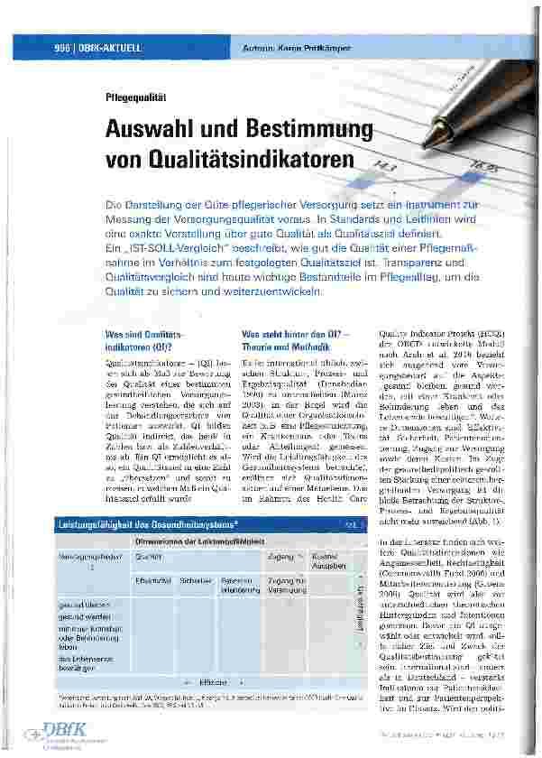 Vorschauseite 1: Auswahl und Bestimmung von Qualitätsindikatore