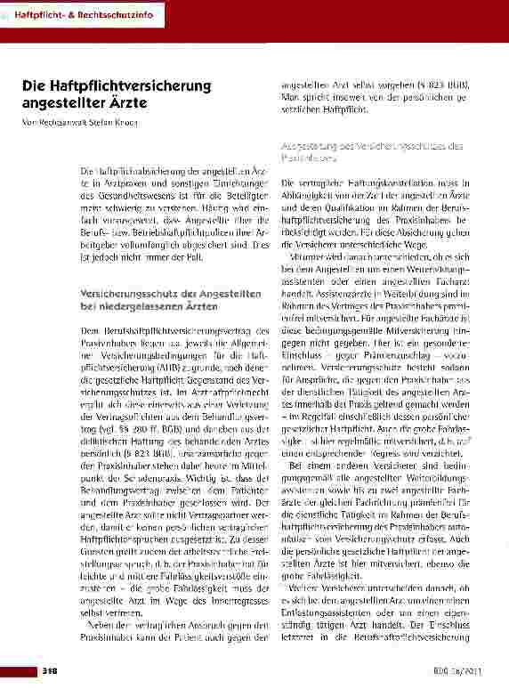 Vorschauseite 1: Die Haftpflichtversicherung angestellter Ärzte
