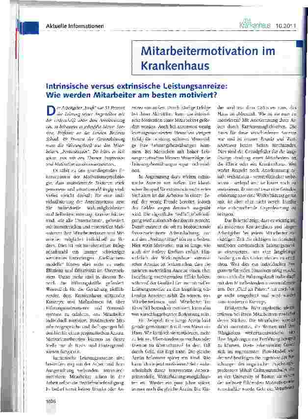 Vorschauseite 1: Intrinsische versus extrinsische Leistungsanreize: Wie werden Mitarbeiter am besten motiviert?