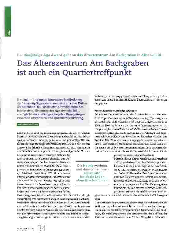 Vorschauseite 1: Das Alterszentrum Am Bachgraben ist auch ein Quartiertreffpunkt
