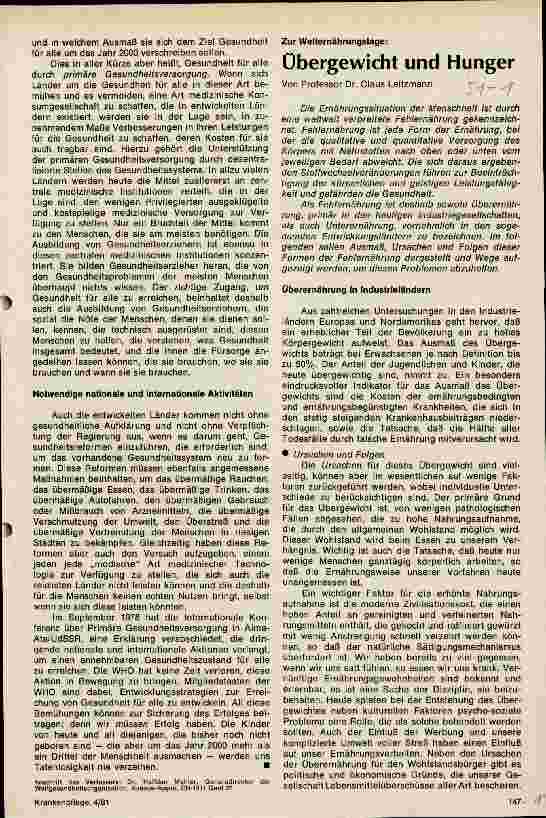 Vorschauseite 1: Übergewicht und Hunger