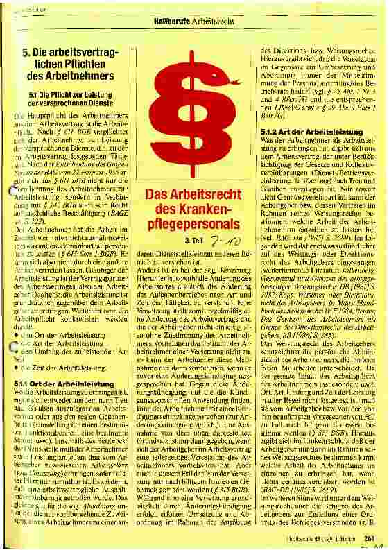 Vorschauseite 1: Das Arbeitsrecht des Krankenpflegepersonals 3. Teil