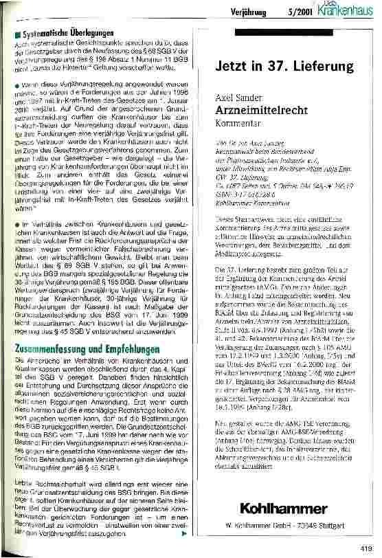 Vorschauseite 3: Verjährung von Krankenhausforderungen