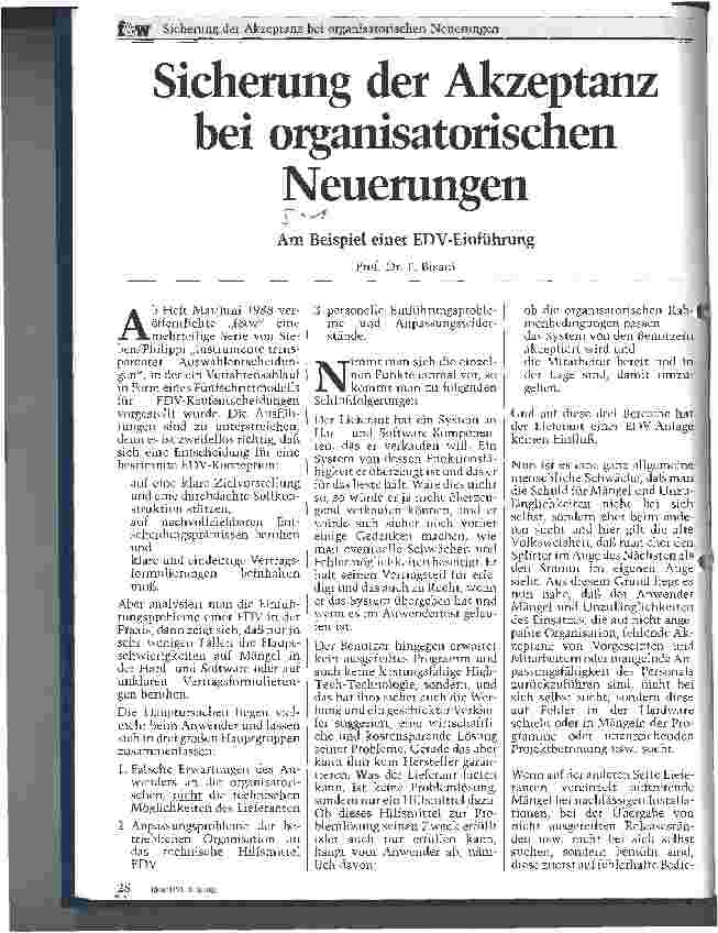 Vorschauseite 1: Sicherung der Akzeptanz bei organisatorischen Neuerungen Am Beispiel einer EDV-Einführung