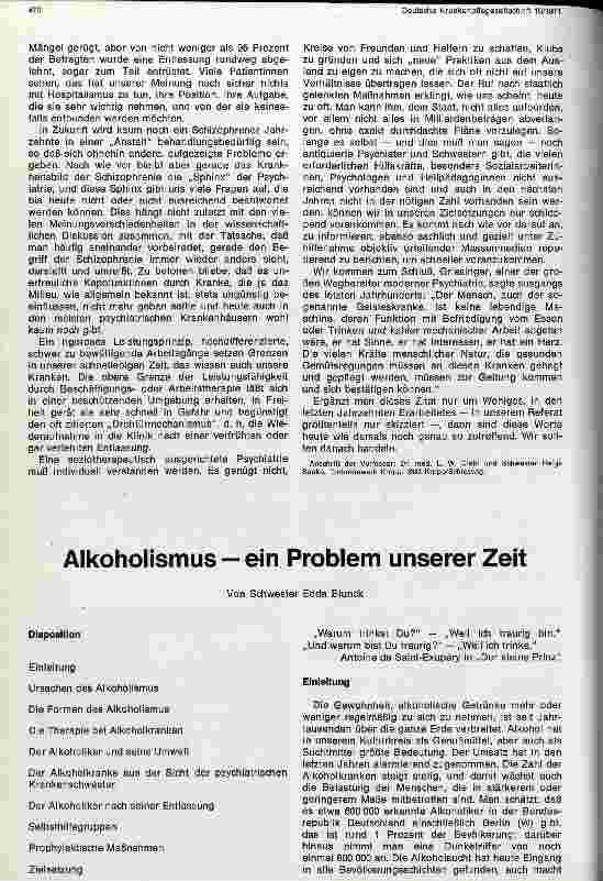 Vorschauseite 1: Alkoholismus - ein Problem unserer Zeit