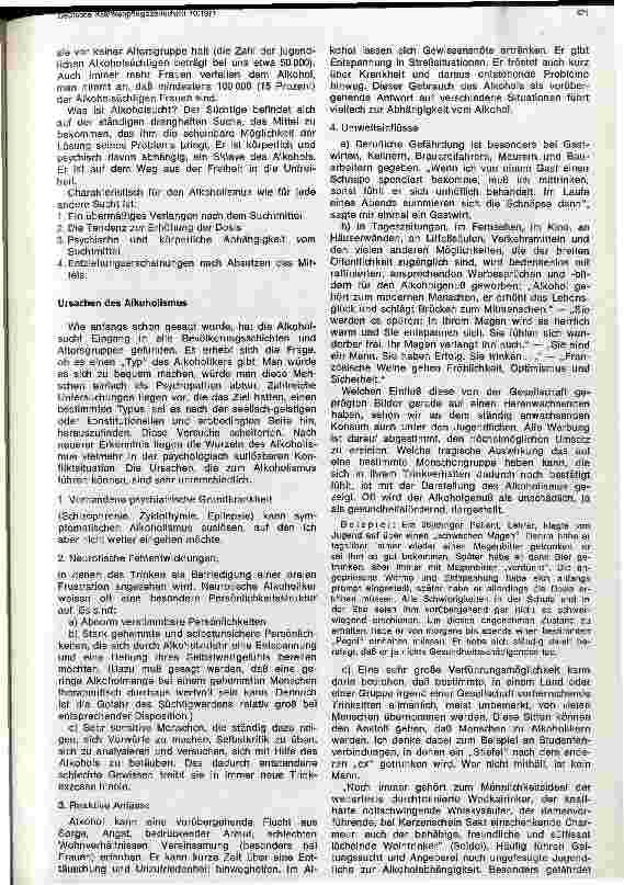 Vorschauseite 2: Alkoholismus - ein Problem unserer Zeit