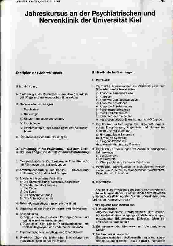 Vorschauseite 1: Jahreskursus an der Psychiatrischen und Nervenklinik der Universität Kiel
