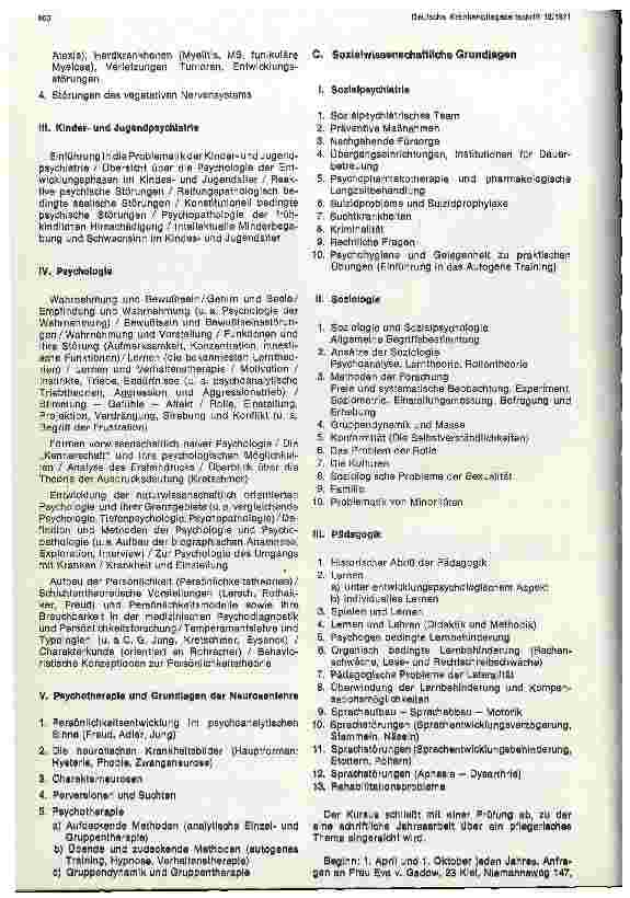 Vorschauseite 2: Jahreskursus an der Psychiatrischen und Nervenklinik der Universität Kiel