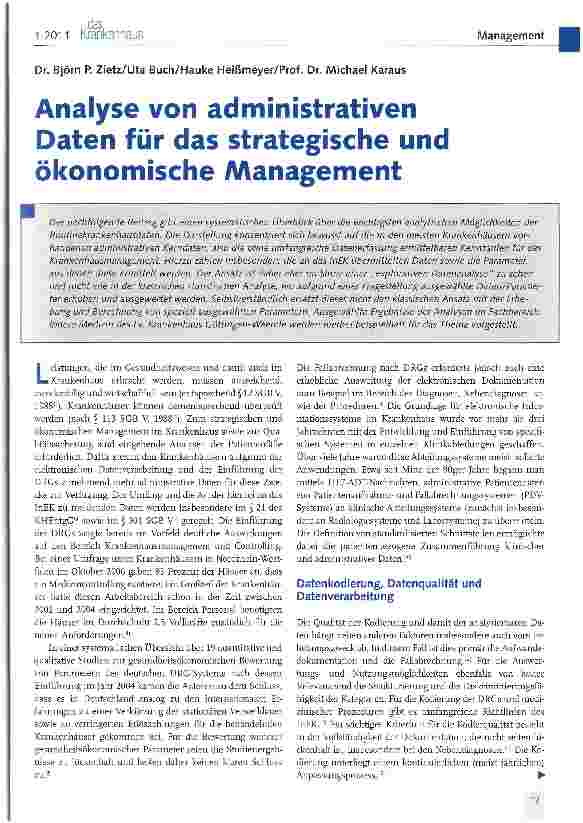 Vorschauseite 1: Analyse von administrativen Daten für das strategische und ökonomische Management