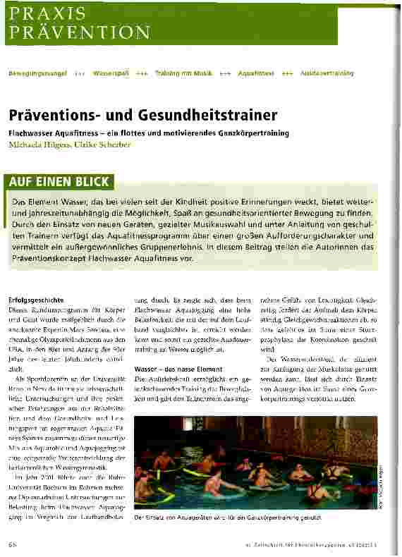 Vorschauseite 1: Präventionund GesundheitstrainerFlachwasser Aquafitness - ein flottes und motivierendes Ganzkörpertraining
