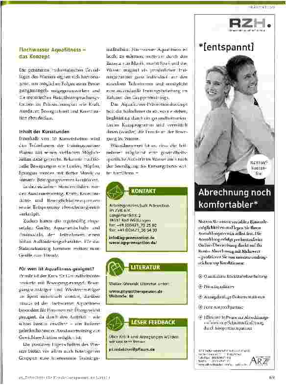 Vorschauseite 2: Präventionund GesundheitstrainerFlachwasser Aquafitness - ein flottes und motivierendes Ganzkörpertraining