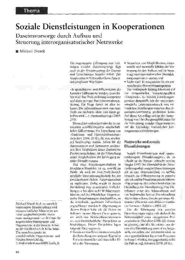 Vorschauseite 1: Soziale Dienstleistungen in KooperationenDaseinsvorsorge durch Aufbau und Steuerung interorganisatorischer Netzwerke