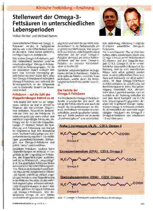 Vorschauseite 1: Stellenwert der Omega-3-Fettsäuren in unterschiedlichen Lebensperioden