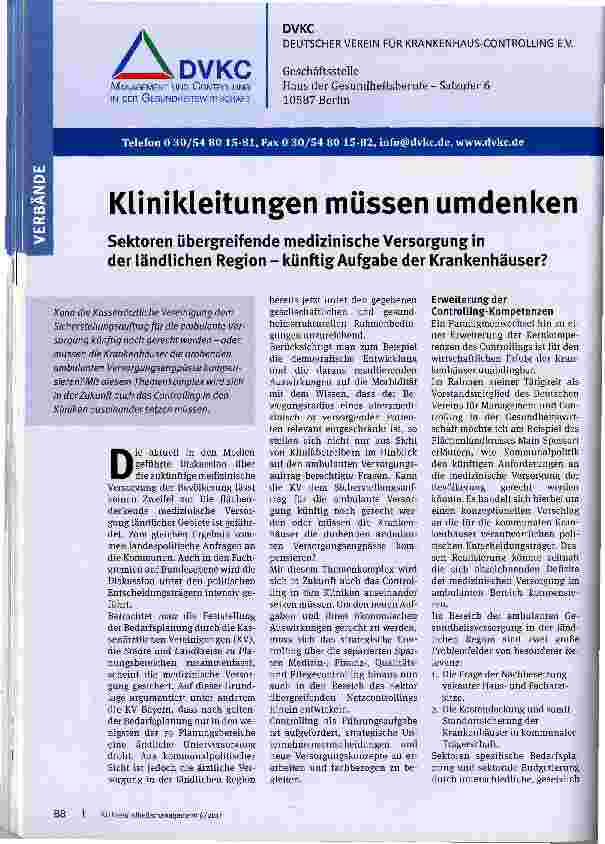 Vorschauseite 1: Klinikleitungen müssen umdenken