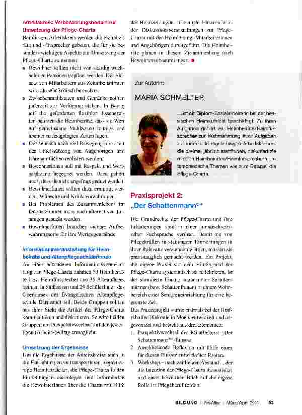 Vorschauseite 3: Die Pflege-Charta in der PraxisFortund Weiterbildungen für Heimbeiräte und Pflegende