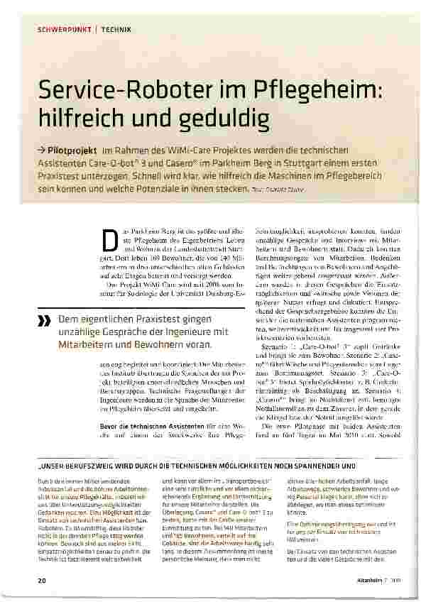 Vorschauseite 1: Service-Roboter im Pflegeheim: hilfreich und geduldig