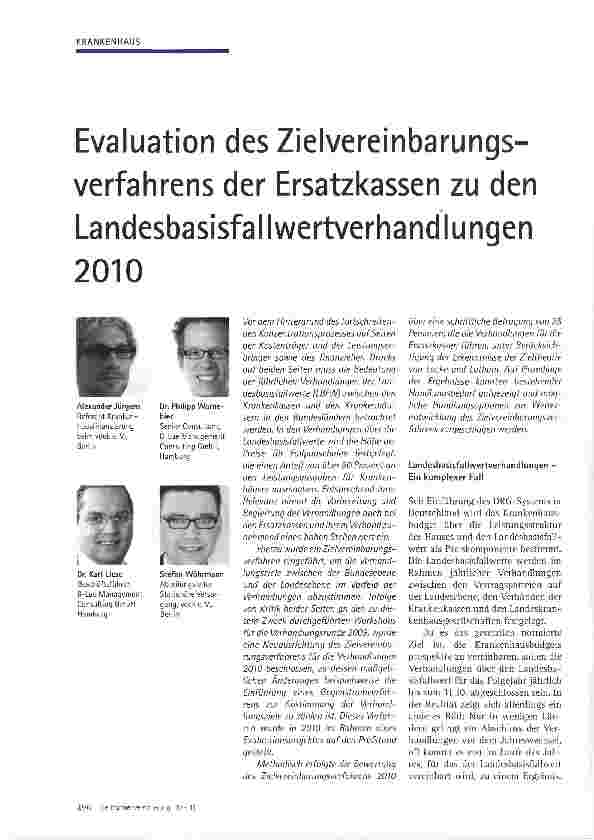 Vorschauseite 1: Evaluation des Zielvereinbarungsverfahrens der Ersatzkassen zu den Landesbasisfallwertverhandlungen 2010