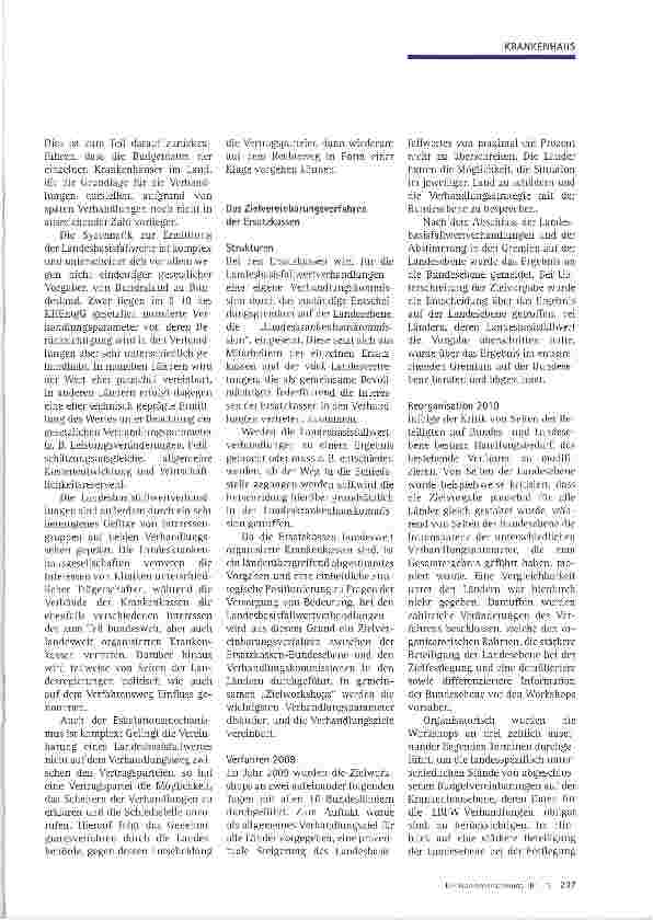 Vorschauseite 2: Evaluation des Zielvereinbarungsverfahrens der Ersatzkassen zu den Landesbasisfallwertverhandlungen 2010