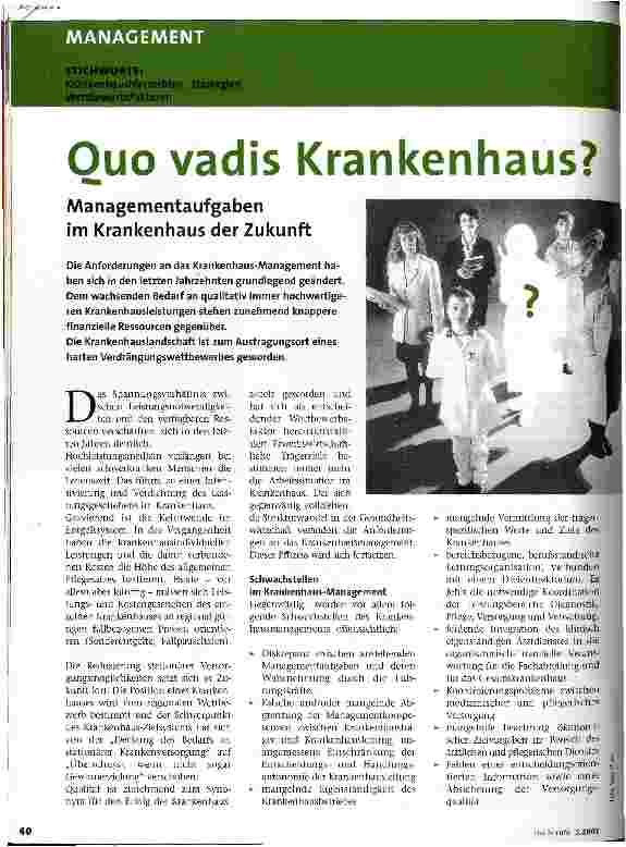 Vorschauseite 1: Qua vadis Krankenhaus? Managementaufgaben im Krankenhaus der Zukunft