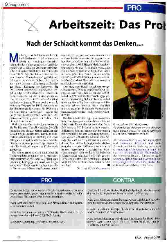 Vorschauseite 1: Nach der Schlacht kommt das Denken ... Bereitschaftsdienste sind nur zum Teil Arbeitszeit!