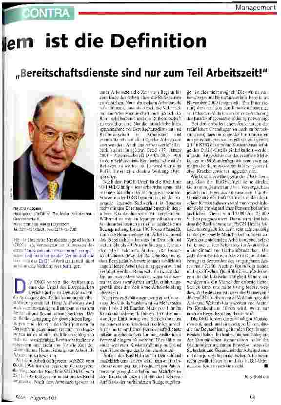 Vorschauseite 2: Nach der Schlacht kommt das Denken ... Bereitschaftsdienste sind nur zum Teil Arbeitszeit!